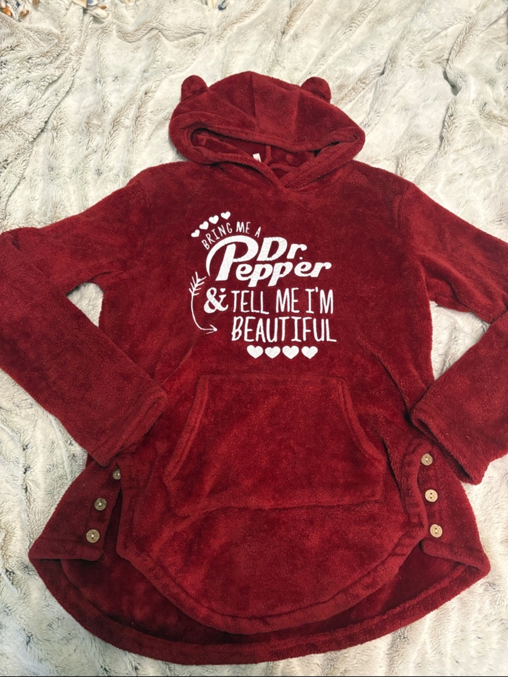Graphic Plush Hooded Pullover - Red
